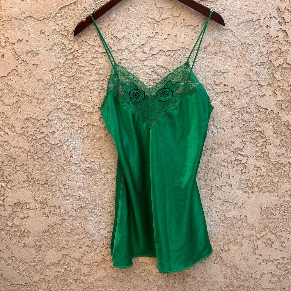 Vintage Avon Fashions Green Lace Slip Dress Size Medium